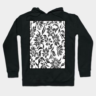 White and Black Floral Lino Print Hoodie